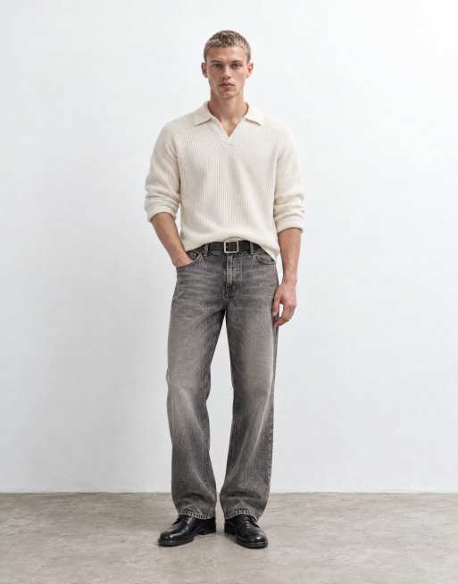ASOS DESIGN super Oversize Strickpullover aus Wollmix mit Rippstruktur und Schlitz-Ausschnitt in Oatmeal, 9 von 9