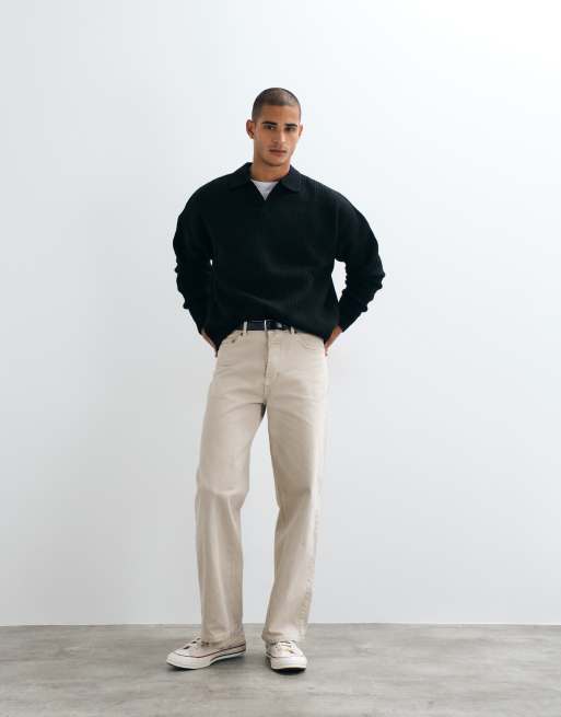 ASOS DESIGN super Oversize-Strickpullover aus Wollmix mit Rippstruktur und Schlitz-Ausschnitt in Schwarz, 2 von 5