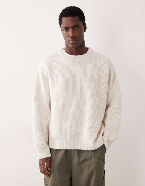 ASOS DESIGN – Super-Oversize-Strickpullover in Hellbeige mit Patentmuster und Rundhalsausschnitt - view 1