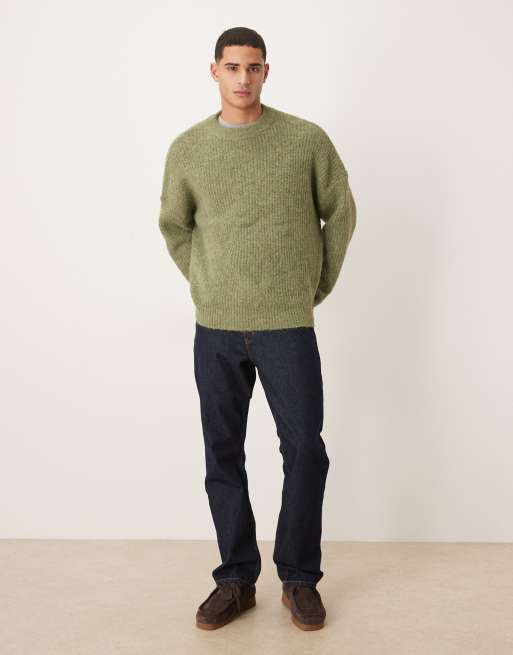 ASOS DESIGN – Super-Oversize-Strickpullover in meliertem Salbeigrün mit Rundhalsausschnitt, 2 von 5