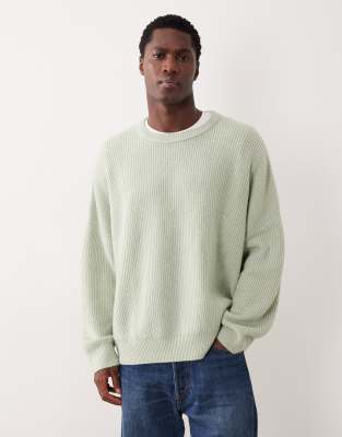 Super-Oversize-Strickpullover in Salbeigrün mit Patentmuster und Rundhalsausschnitt Grün 2XL