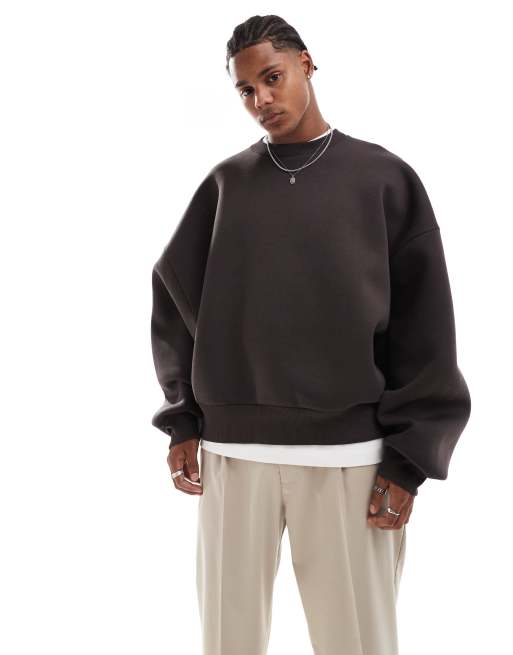 ASOS DESIGN – Super-Oversize-Sweatshirt aus schwerem Neopren-Stoff in Braun