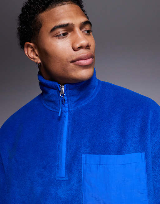 ASOS DESIGN – Super-Oversize-Sweatshirt in Blau aus Fleece mit kurzem Reißverschluss, 2 von 4