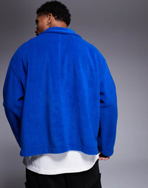 ASOS DESIGN – Super-Oversize-Sweatshirt in Blau aus Fleece mit kurzem Reißverschluss, 4 von 4