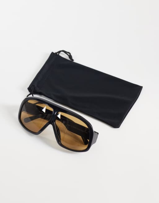 ASOS DESIGN - Super oversized aviator zonnebril in zwart met bruine glazen, 3 van 3