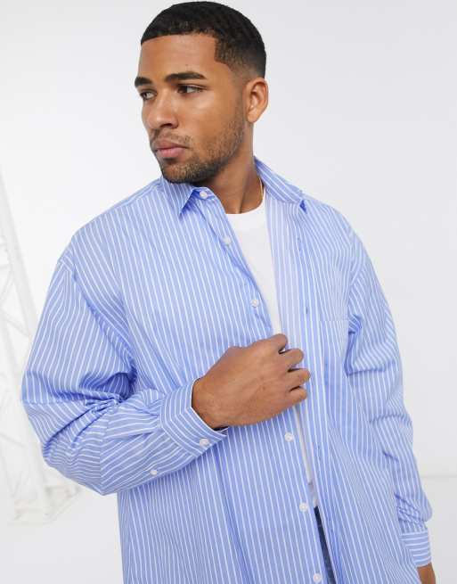 ASOS DESIGN super oversized blue and white stripe shirt