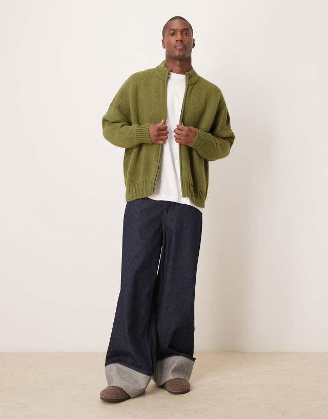 ASOS DESIGN super oversized boxy fit brushed knit zip through