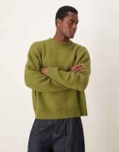 ASOS DESIGN knitted oversized fisherman rib jumper in khaki
