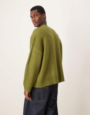 ASOS DESIGN super oversized boxy fit brushed knitted crew neck jumper in khaki