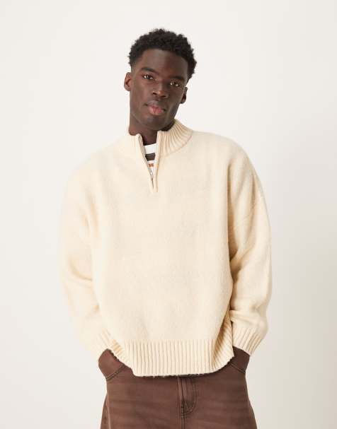ASOS DESIGN super oversized boxy fit brushed knitted quarter zip sweater in oatmeal - view 1