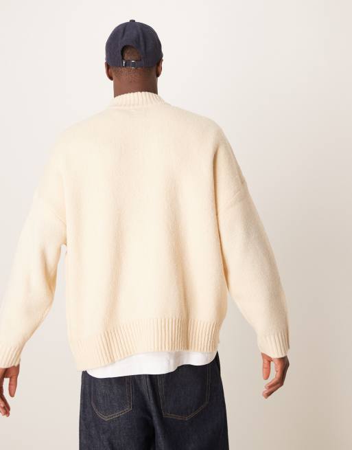 ASOS DESIGN super oversized boxy fit brushed knitted zip through cardigan in oatmeal