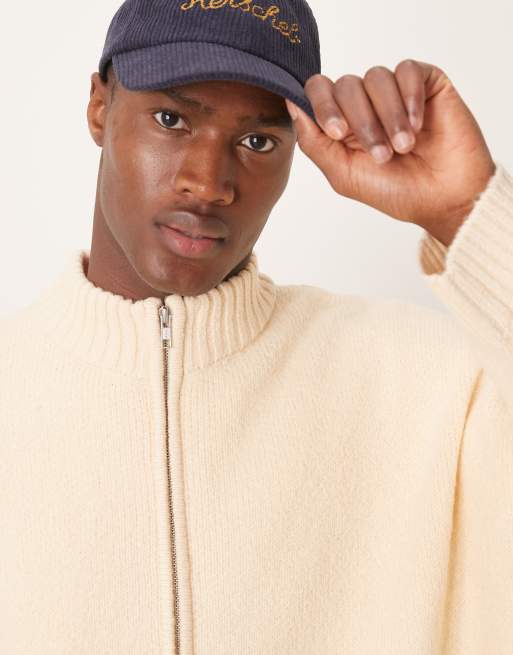 ASOS DESIGN super oversized boxy fit brushed knitted zip through cardigan in oatmeal