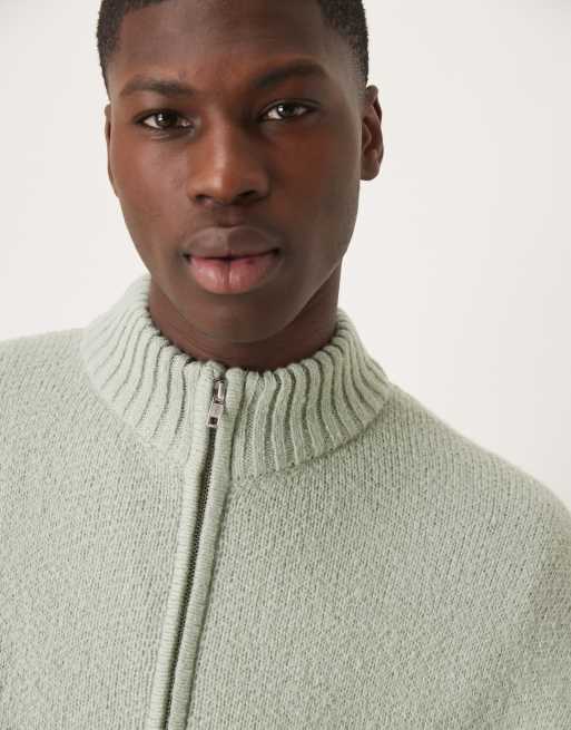 ASOS DESIGN super oversized boxy fit brushed knitted zip through cardigan in sage green