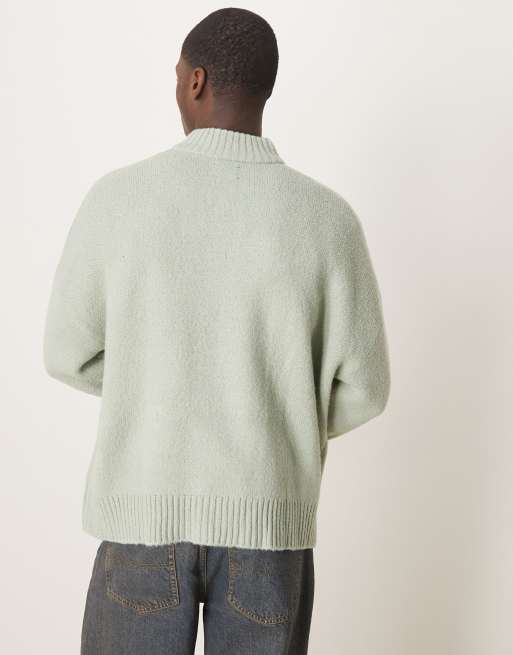 ASOS DESIGN super oversized boxy fit brushed knitted zip through cardigan in sage green