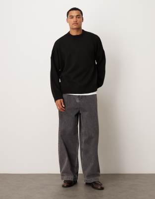 Asos Design Super Oversized Boxy Fit Crew Neck Knit Sweater In Black