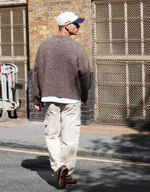 ASOS DESIGN super oversized boxy fit crew neck knitted jumper in brown marl