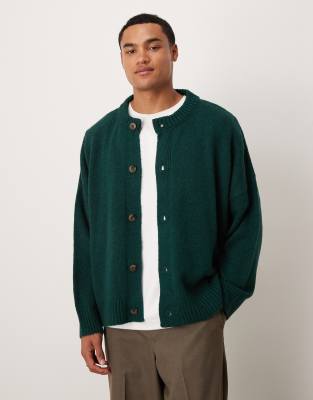ASOS DESIGN super oversized boxy fit crew neck knitted cardigan in dark green