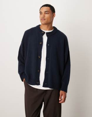 ASOS DESIGN super oversized boxy fit crew neck knitted cardigan in navy