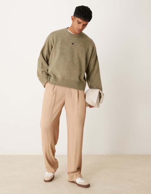 ASOS DESIGN super oversized boxy fit fluffy knit sweater in khaki heather