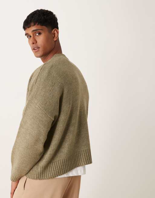 ASOS DESIGN super oversized boxy fit fluffy knit sweater in khaki heather