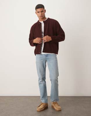 Asos Design Super Oversized Boxy Fit Knit Crew Neck Cardigan In Red