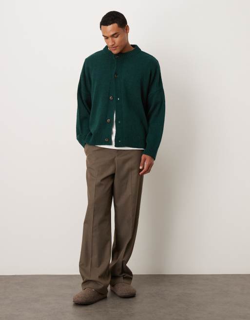 ASOS DESIGN super oversized boxy fit knit crew neck cardigan in dark green