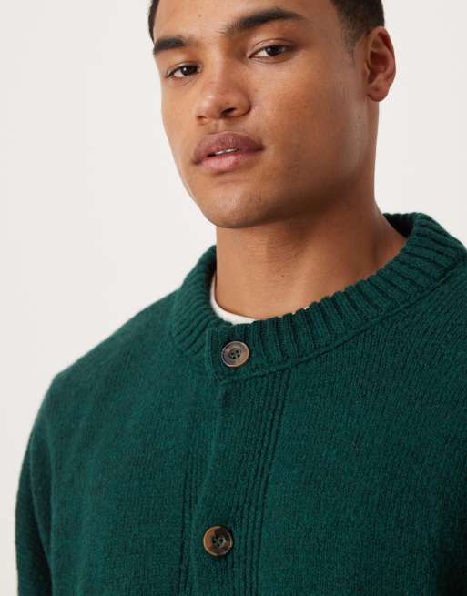 ASOS DESIGN super oversized boxy fit knit crew neck cardigan in dark green