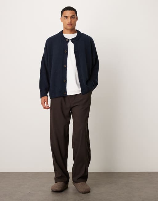 ASOS DESIGN super oversized boxy fit knit crew neck cardigan in navy