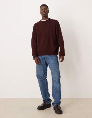 Asos Design Super Oversized Boxy Fit Rib Knit Fisherman Sweater In Red