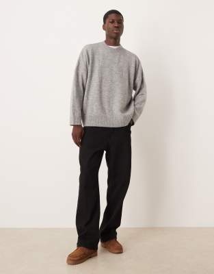 Asos Design Super Oversized Boxy Fit Knit Crew Neck Sweater In Gray