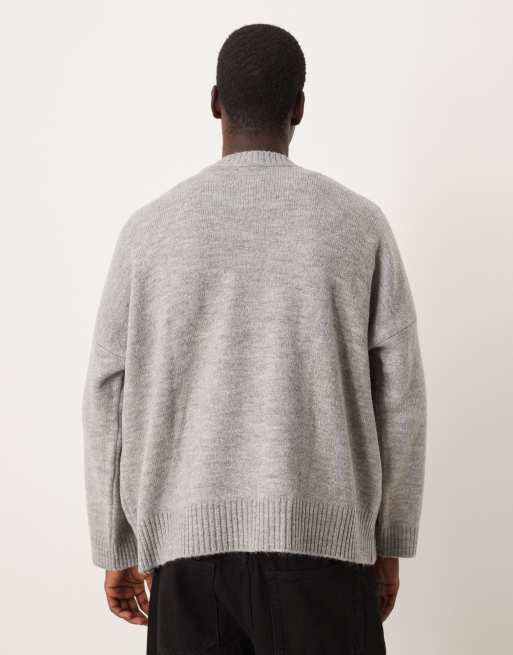 ASOS DESIGN super oversized boxy fit knit crew neck sweater in heather gray	