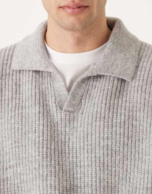 ASOS DESIGN super oversized boxy fit knit fisherman rib notch neck sweater in gray, 5 of 5