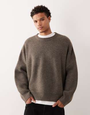Asos Design Super Oversized Boxy Fit Knit Fisherman Rib Sweater In Brown