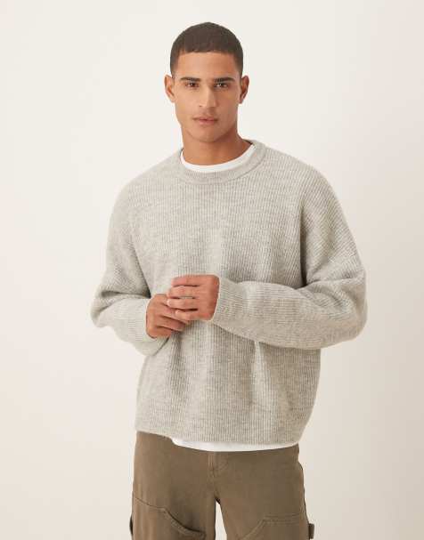 ASOS DESIGN super oversized boxy fit knit fisherman rib sweater in gray heather - view 1