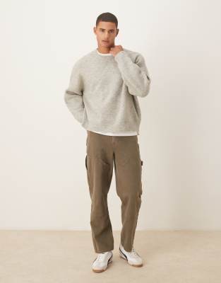 Asos Design Super Oversized Boxy Fit Knit Fisherman Rib Sweater In Gray