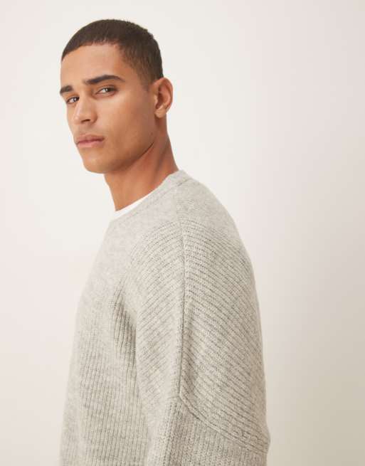 ASOS DESIGN super oversized boxy fit knit fisherman rib sweater in gray heather