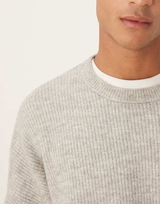 ASOS DESIGN super oversized boxy fit knit fisherman rib sweater in gray heather