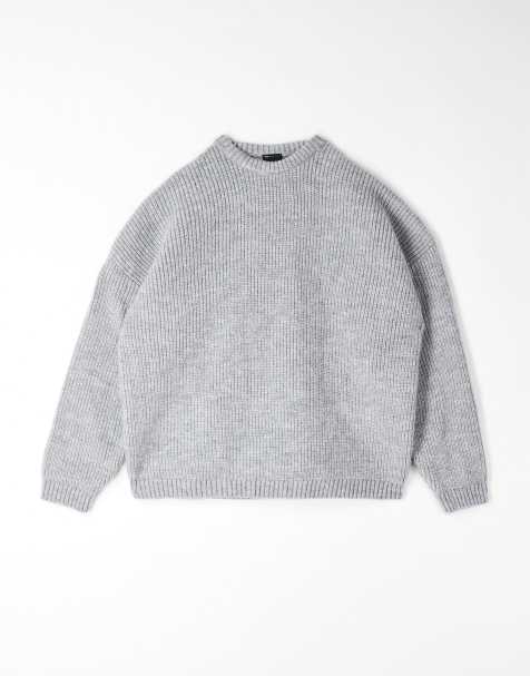 ASOS DESIGN super oversized boxy fit knit fisherman rib sweater in gray - view 1