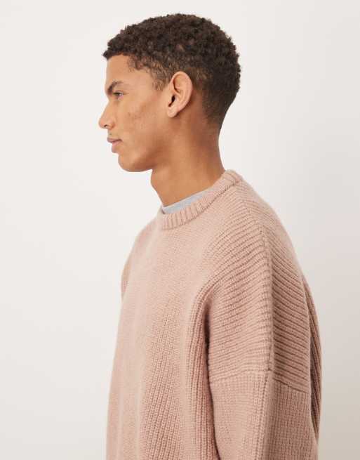 ASOS DESIGN super oversized boxy fit knit fisherman rib sweater in light pink, 4 of 5