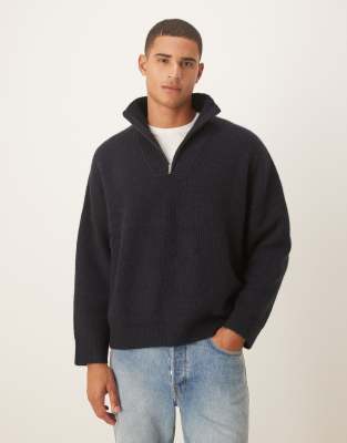 Asos Design Super Oversized Boxy Fit Knit Rib Funnel Neck Sweater In Blue