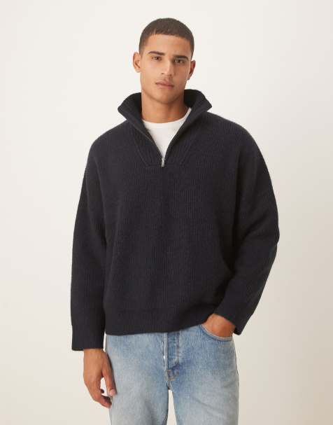 ASOS DESIGN super oversized boxy fit knit rib funnel neck sweater in navy - view 1