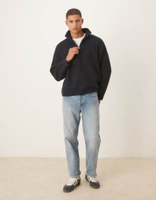 Asos Design Super Oversized Boxy Fit Knit Rib Funnel Neck Sweater In Blue