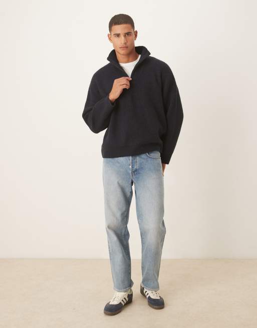 ASOS DESIGN super oversized boxy fit knit rib funnel neck sweater in navy