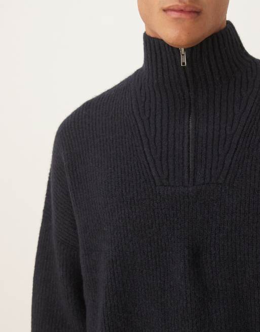 ASOS DESIGN super oversized boxy fit knit rib funnel neck sweater in navy