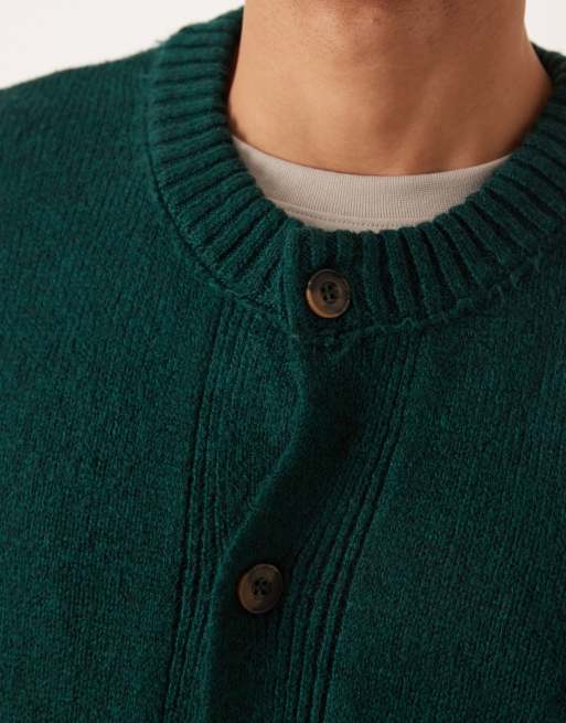 ASOS DESIGN super oversized boxy fit knitted crew neck cardigan in dark green, 5 of 5