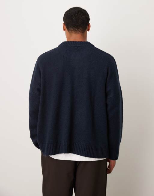 ASOS DESIGN super oversized boxy fit knitted crew neck cardigan in navy, 3 of 5