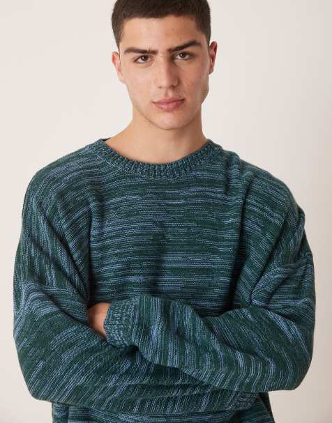 ASOS DESIGN super oversized boxy fit knitted crew neck jumper in blue marl - view 1