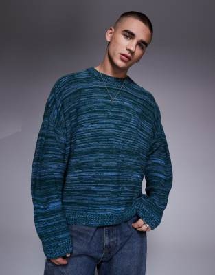 Asos Design Super Oversized Boxy Fit Knitted Crew Neck Sweater In Blue