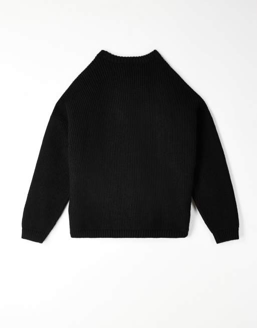 ASOS DESIGN super oversized boxy fit knitted fisherman rib jumper in black, 2 of 5