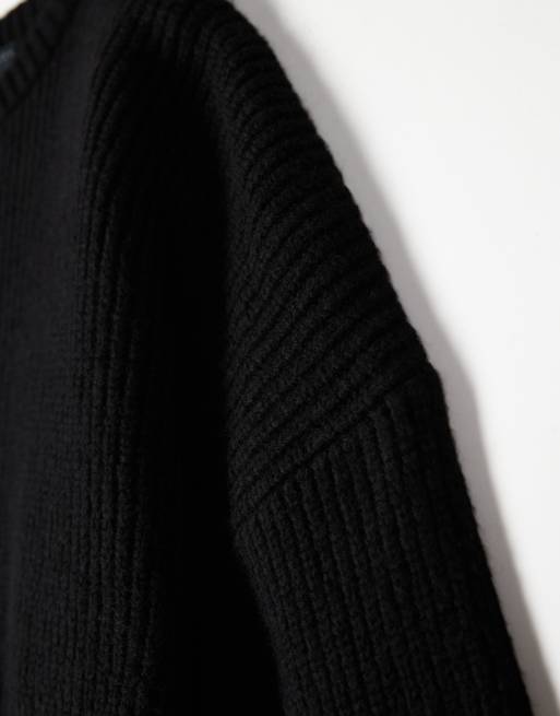 ASOS DESIGN super oversized boxy fit knitted fisherman rib jumper in black, 3 of 5